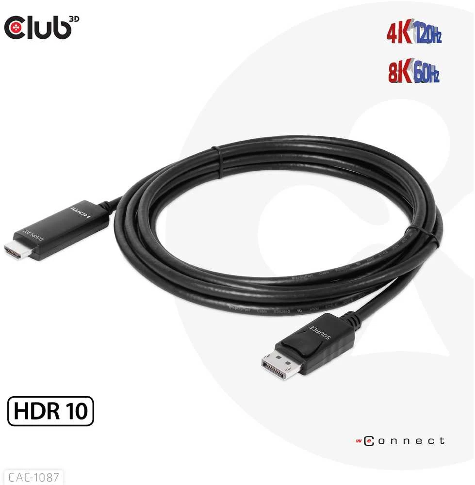 Club 3D DisplayPort į HDMI 4K120Hz/8K60Hz laidas – 3m