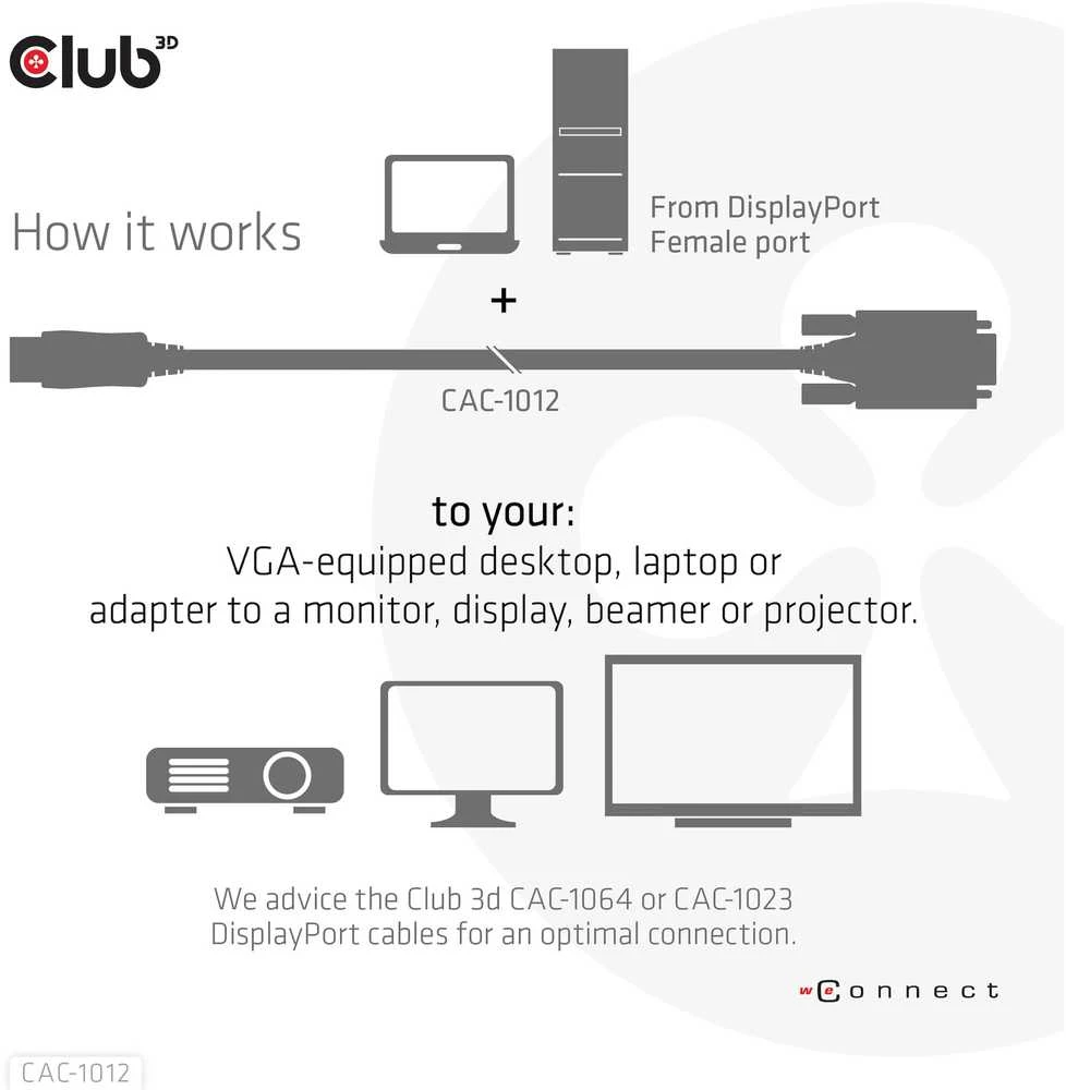 Kabelis Club 3D Club3D Kabelis DisplayPort > VGA St/St 2m mažmeninė prekyba