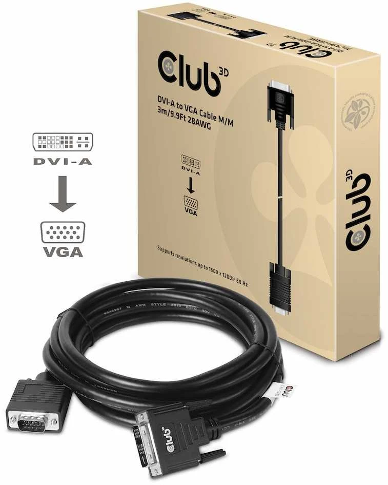 Club 3D DVI-A - D-Sub (VGA) kabelis 3m juodas (CAC-1243)
