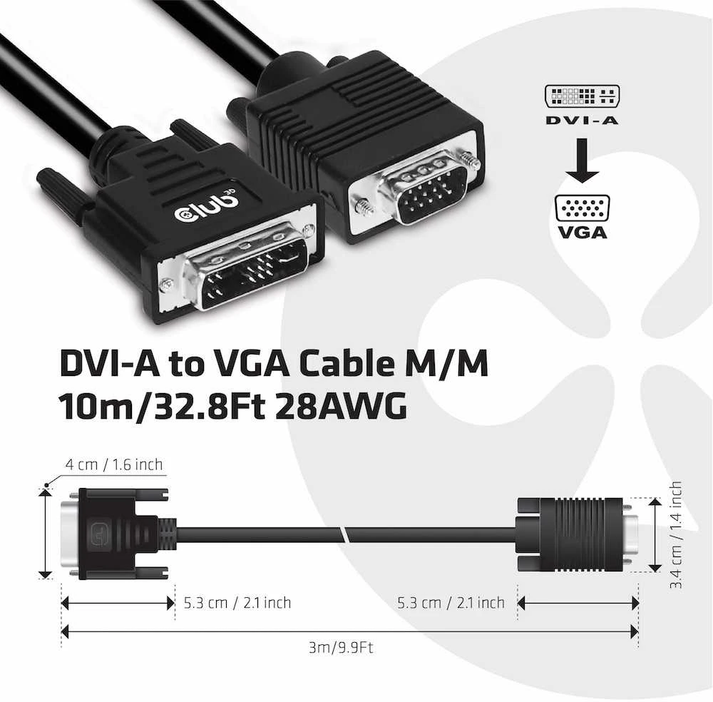 Club 3D DVI-A - D-Sub (VGA) kabelis 3m juodas (CAC-1243)
