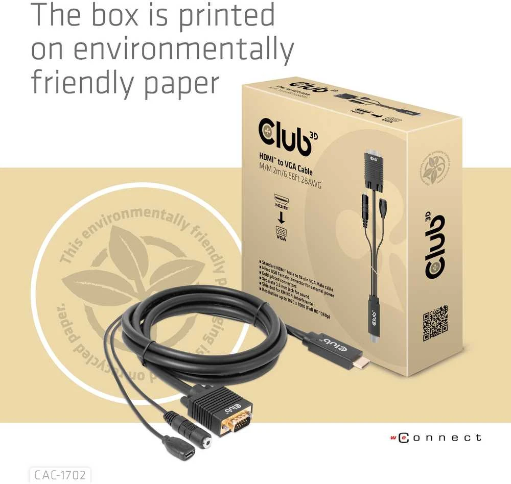 Kabelis Club 3D HDMI - D-Sub (VGA) 2m juoda (CAC-1712)