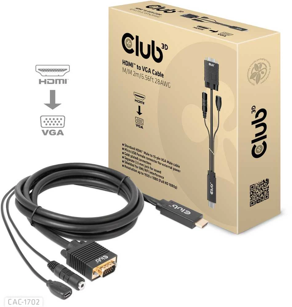 Kabelis Club 3D HDMI - D-Sub (VGA) 2m juoda (CAC-1712)