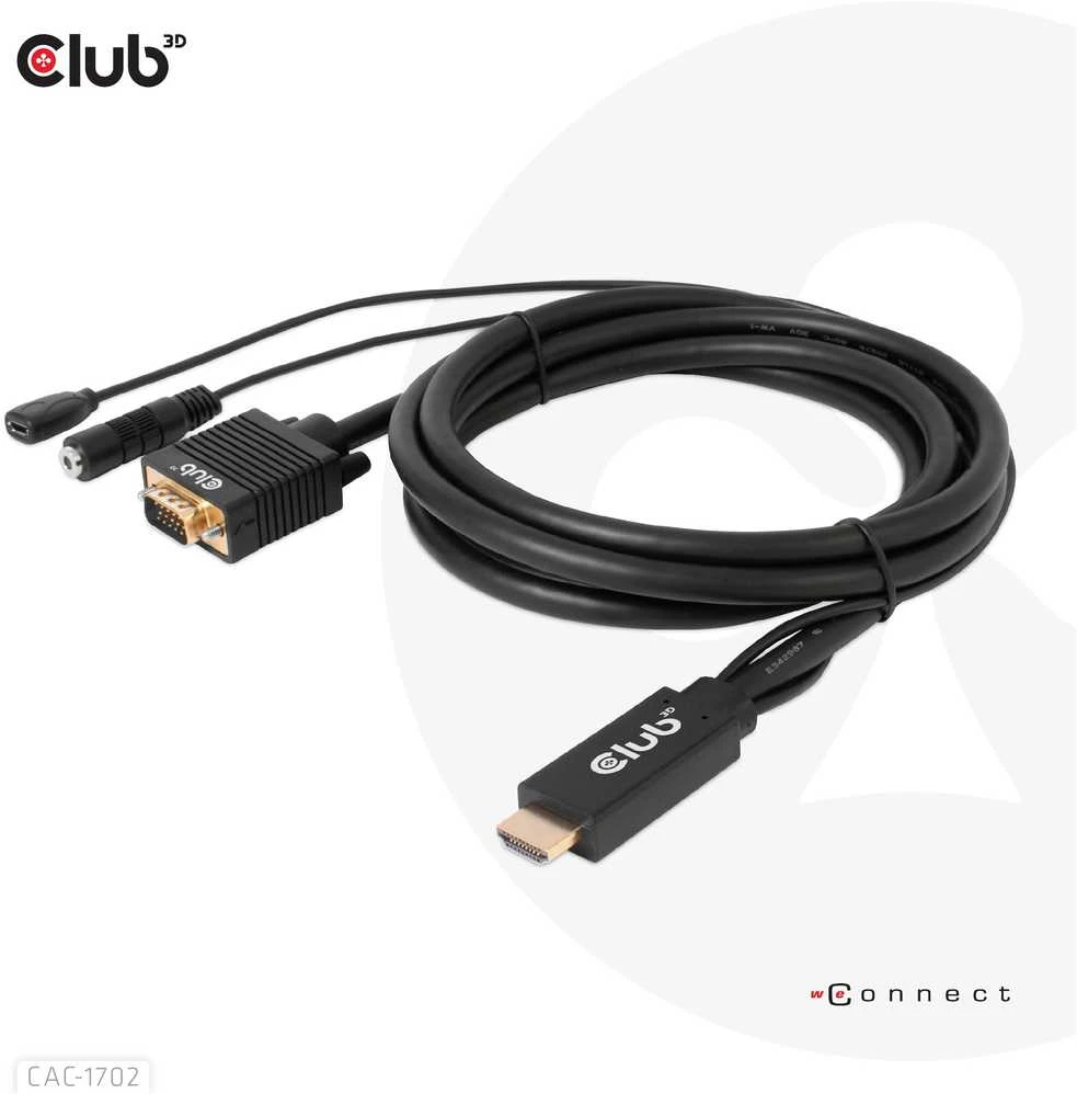 Kabelis Club 3D HDMI - D-Sub (VGA) 2m juoda (CAC-1712)
