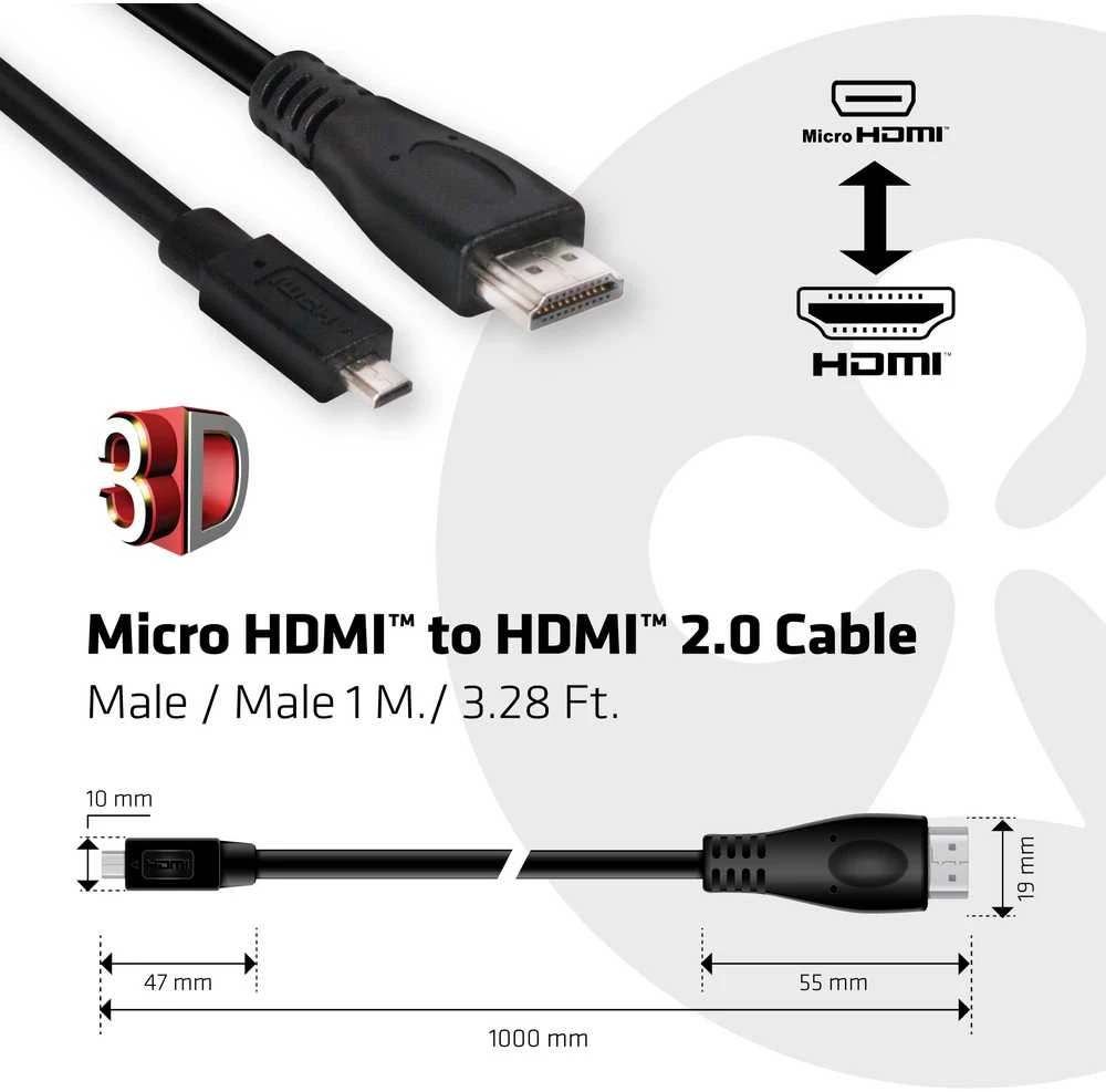 Club 3D Club3D Kabelis Micro HDMI HDMI 2.0