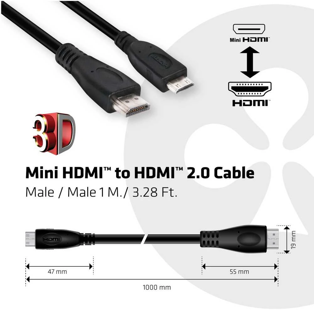 Club 3D Club3D CAC-1350 Mini HDMI į HDMI 2.0 4K 60Hz mini HDMI kištukas HDMI kištukas 1,0 m juodas