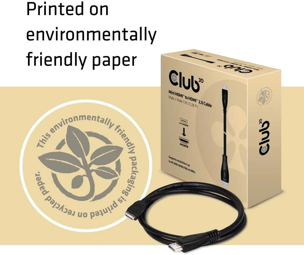 Club 3D Club3D CAC-1350 Mini HDMI į HDMI 2.0 4K 60Hz mini HDMI kištukas HDMI kištukas 1,0 m juodas