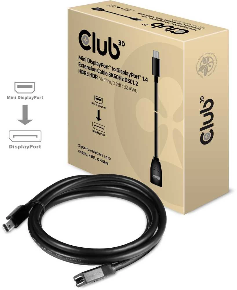 Club 3D Club3D Kabelis Mini DisplayPort 1.4 na DisplayPort 8K@60Hz DSC 1.2 HBR3 HDR dvikryptis (M-F)