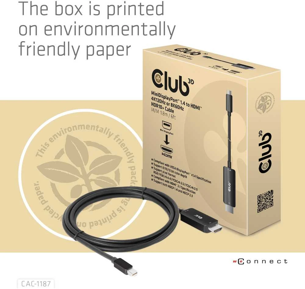 Kabelis Club 3D Club3D Cable MiniDP 1.4 > HDMI 1,8m 8K60Hz St / St mažmeninės prekybos