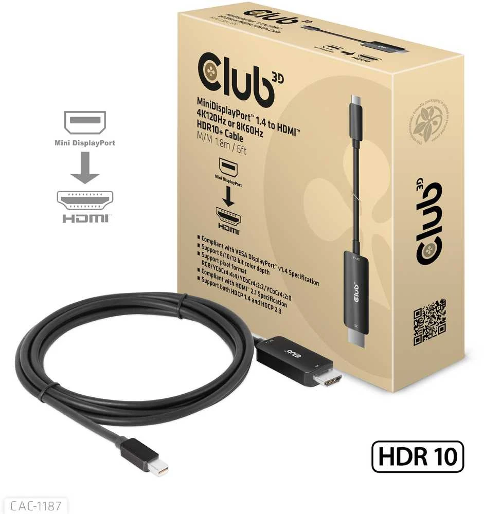 Kabelis Club 3D Club3D Cable MiniDP 1.4 > HDMI 1,8m 8K60Hz St / St mažmeninės prekybos
