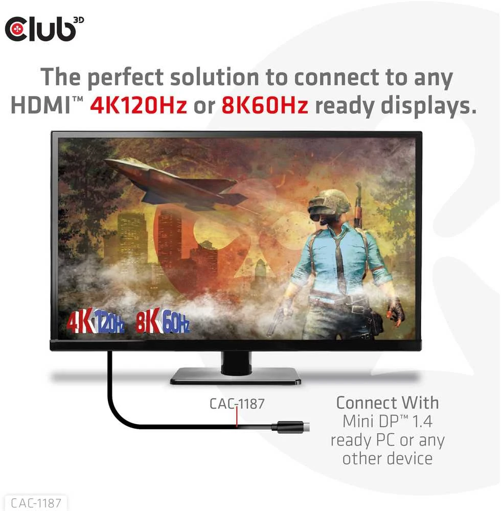 Kabelis Club 3D Club3D Cable MiniDP 1.4 > HDMI 1,8m 8K60Hz St / St mažmeninės prekybos
