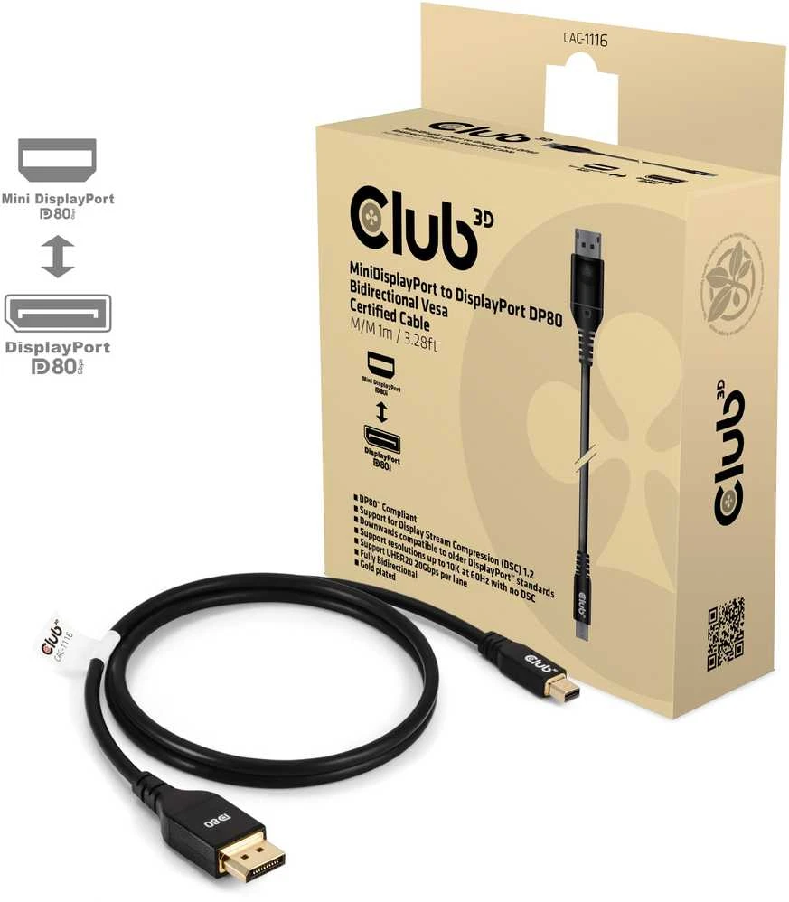Kabelis Club 3D Club3D Kabelis MiniDP 2.1 DP2.1 1m 10K60Hz St/St mažmeninė prekyba