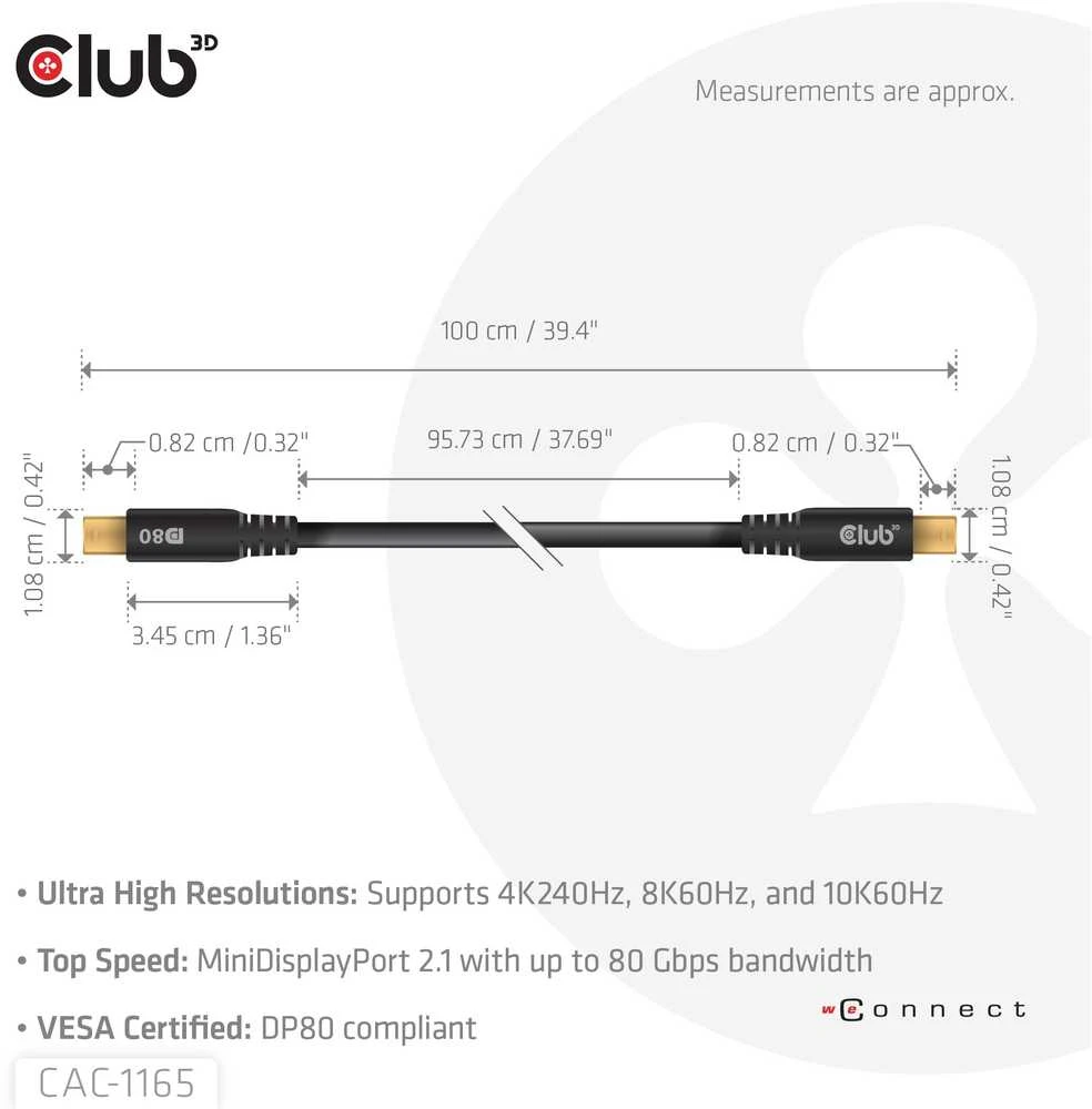 Cable Club 3D Club3D Cable MiniDP 2.1 MiniDP 2.1 1m 10K60Hz St/St mažmeninė prekyba