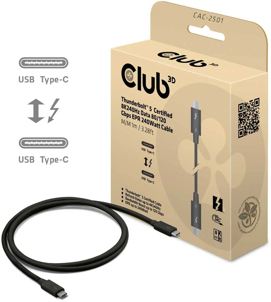 Club 3D Thunderbolt 5 kabelis su pakuote