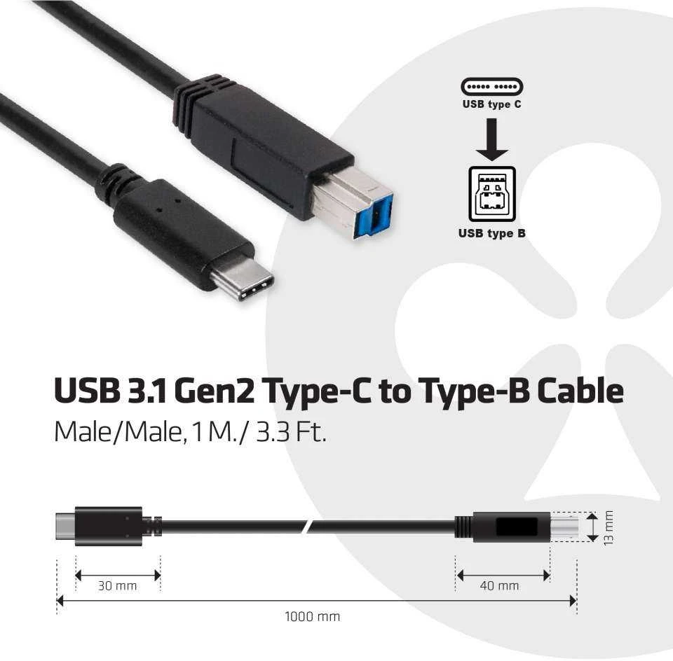 USB kabelis Club 3D USB-C - USB-B 1 m Juodas (CAC- 1524)
