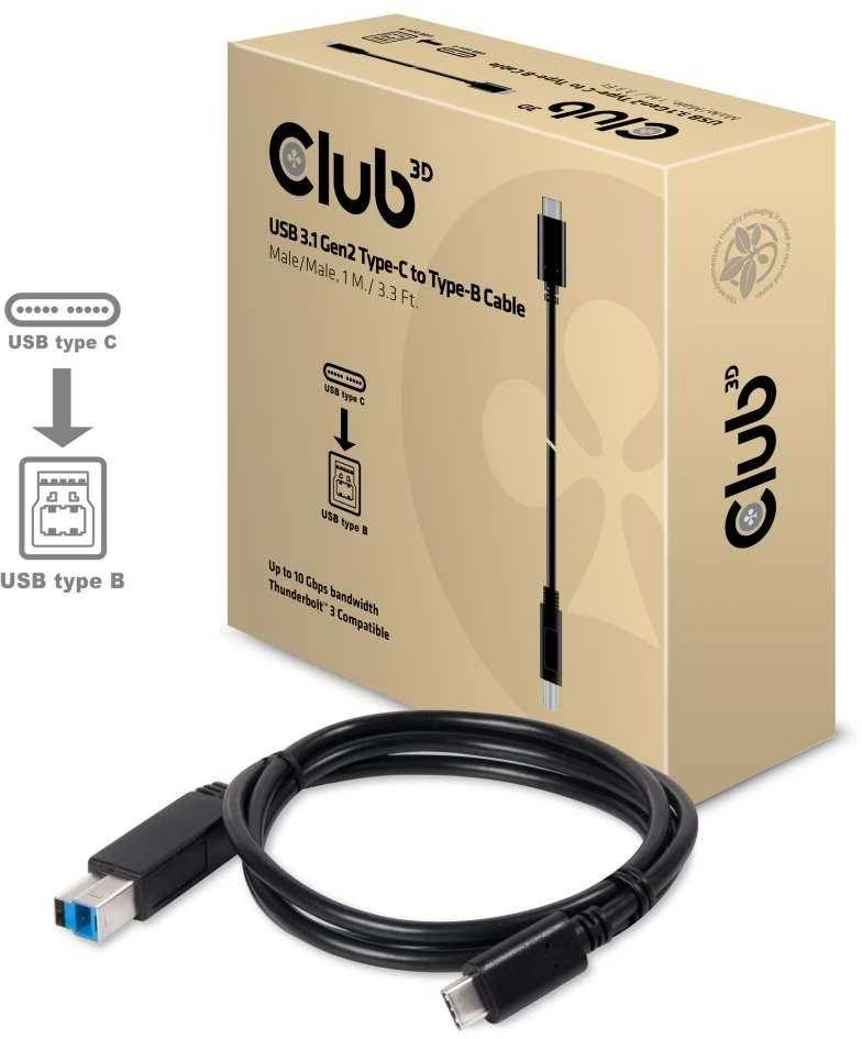 USB kabelis Club 3D USB-C - USB-B 1 m Juodas (CAC- 1524)