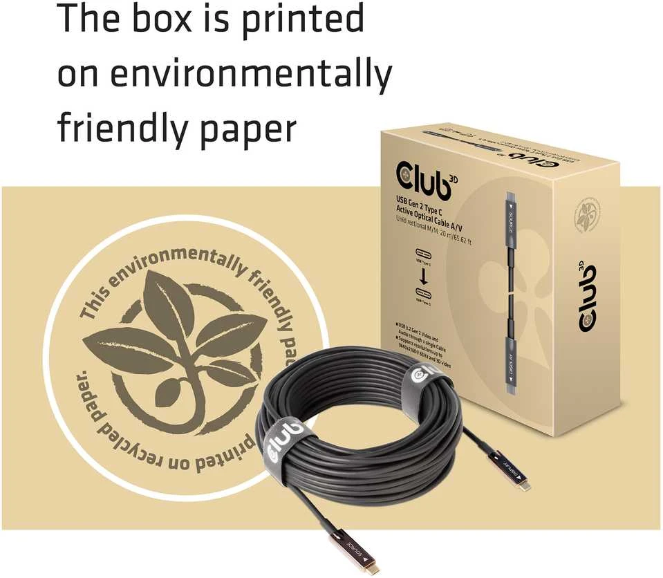 Club 3D CLUB3D USB Gen 2 Type C aktyvus optinis kabelis A/V vienakryptis M/M 20 m / 65,62 pėdos