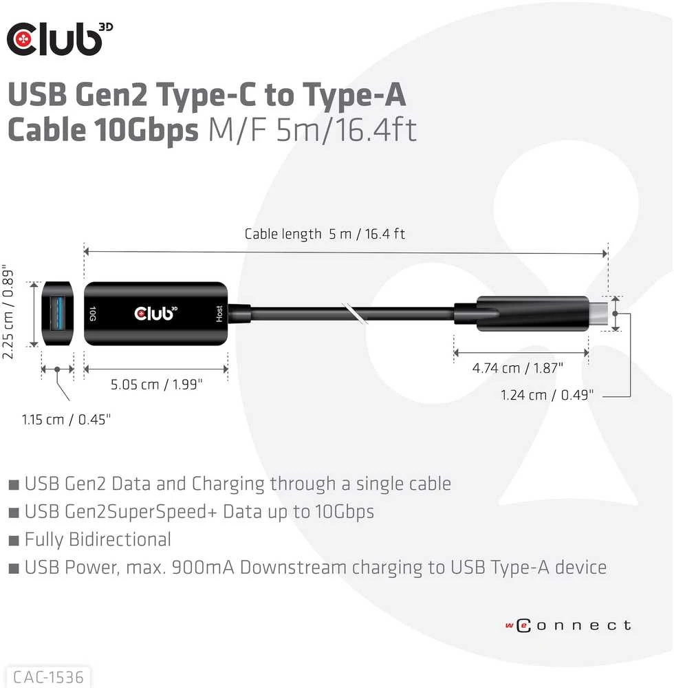 Goobay Club 3D Club3D Kabelis USB-C į USB-A, 10Gbps, 5m, M/F