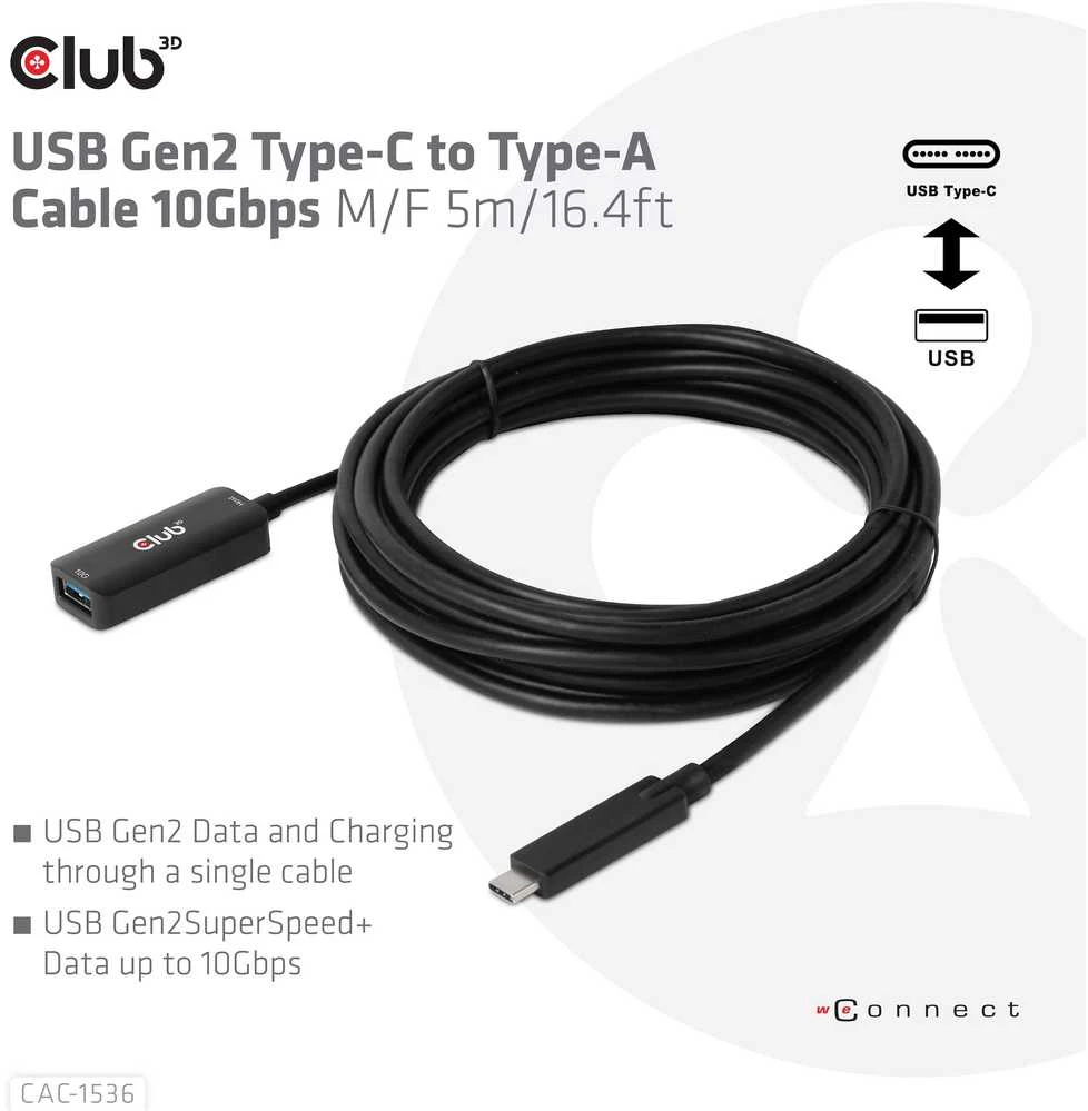 Goobay Club 3D Club3D Kabelis USB-C į USB-A, 10Gbps, 5m, M/F