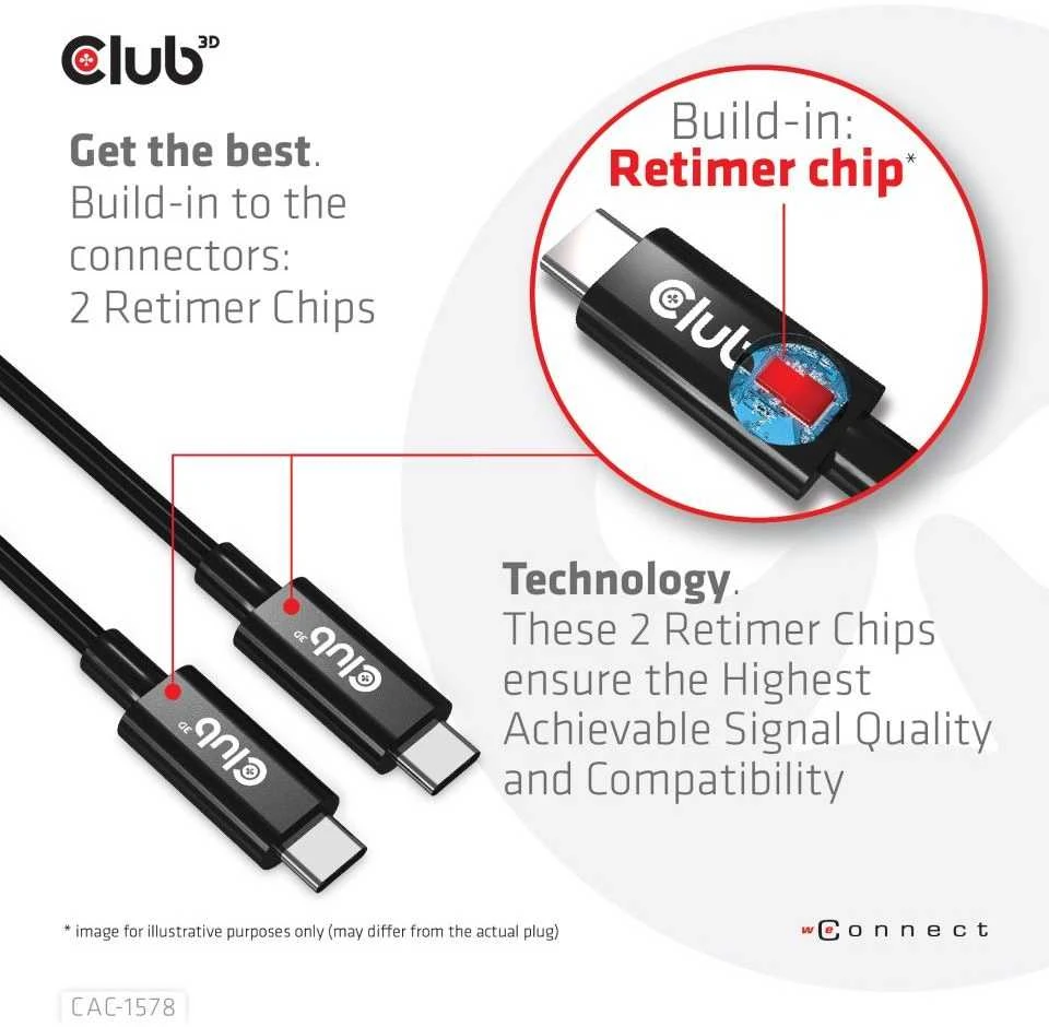 Club 3D Club3D kabelis USB4 Gen3x2 Type-C Dvipusis kabelis 8K60Hz, duomenų sparta 40 Gbps, PD 240W(48V/5A) EPR M/M 2m