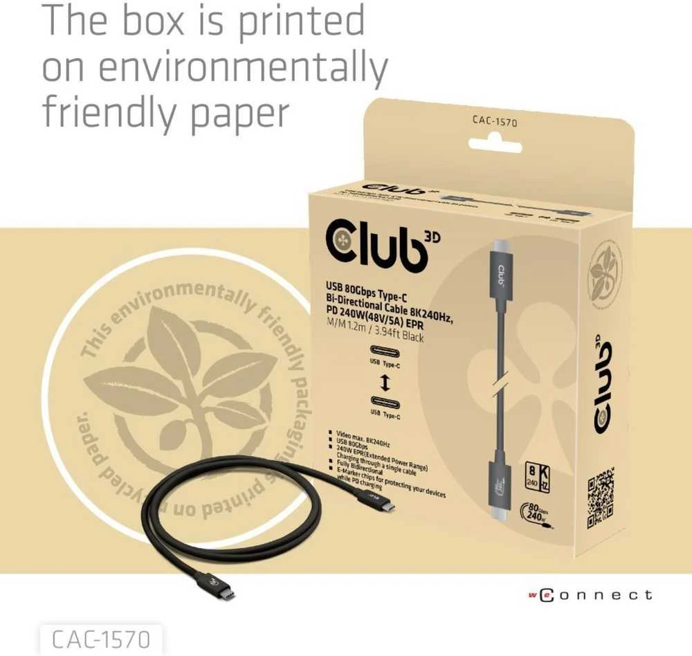 Kabelis USB Club 3D USB-C - USB-C 1 m Juodas (CAC-1570)