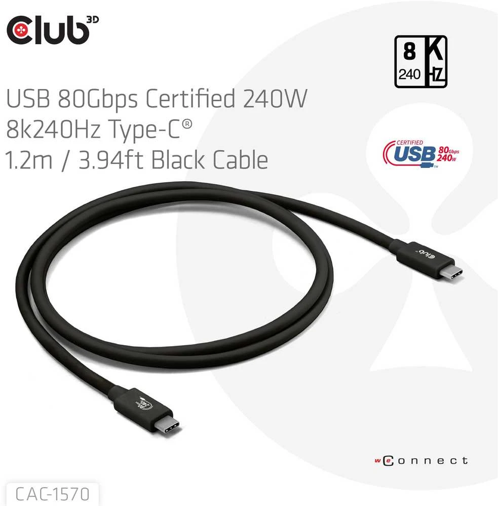 Kabelis USB Club 3D USB-C - USB-C 1 m Juodas (CAC-1570)