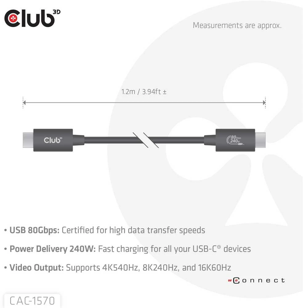 Kabelis USB Club 3D USB-C - USB-C 1 m Juodas (CAC-1570)
