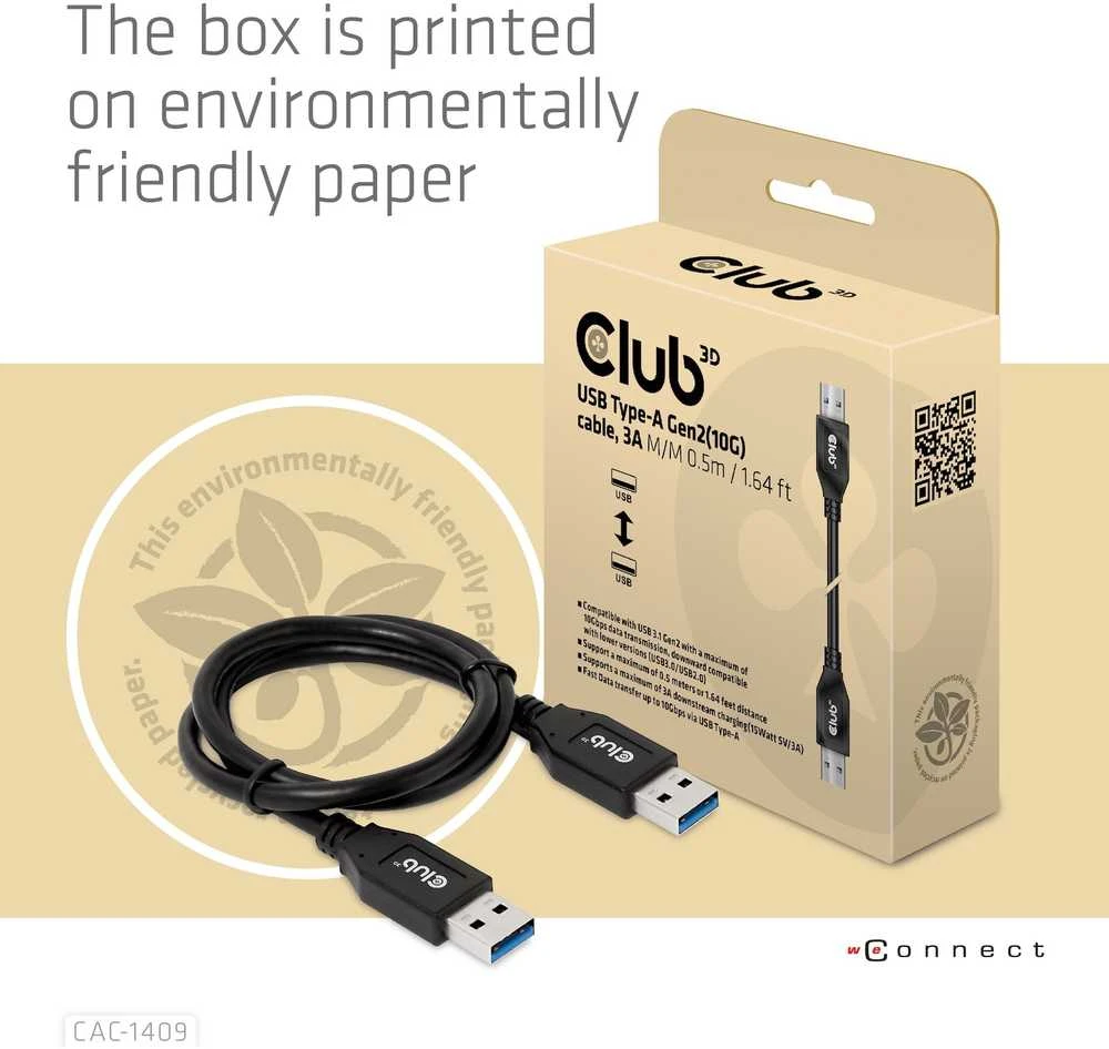 Kabelis USB Club 3D USB-A - USB-A 0.5 m Juodas (CAC-1409)