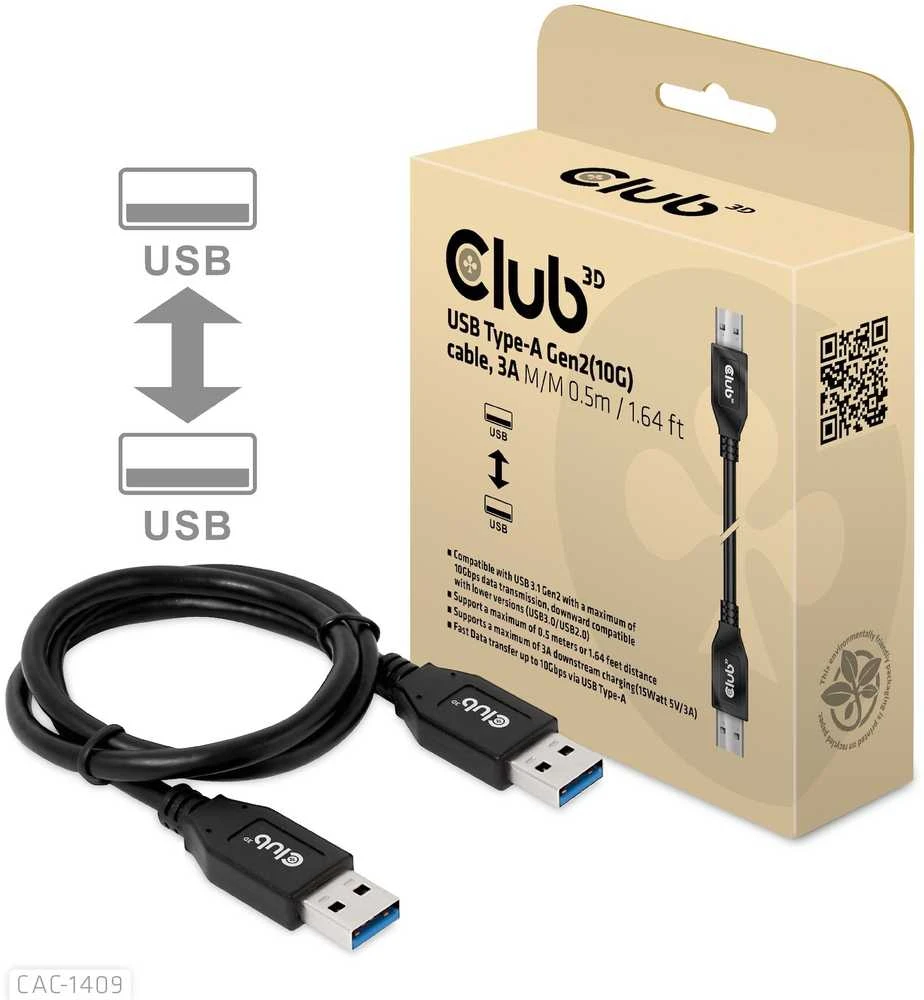 Kabelis USB Club 3D USB-A - USB-A 0.5 m Juodas (CAC-1409)