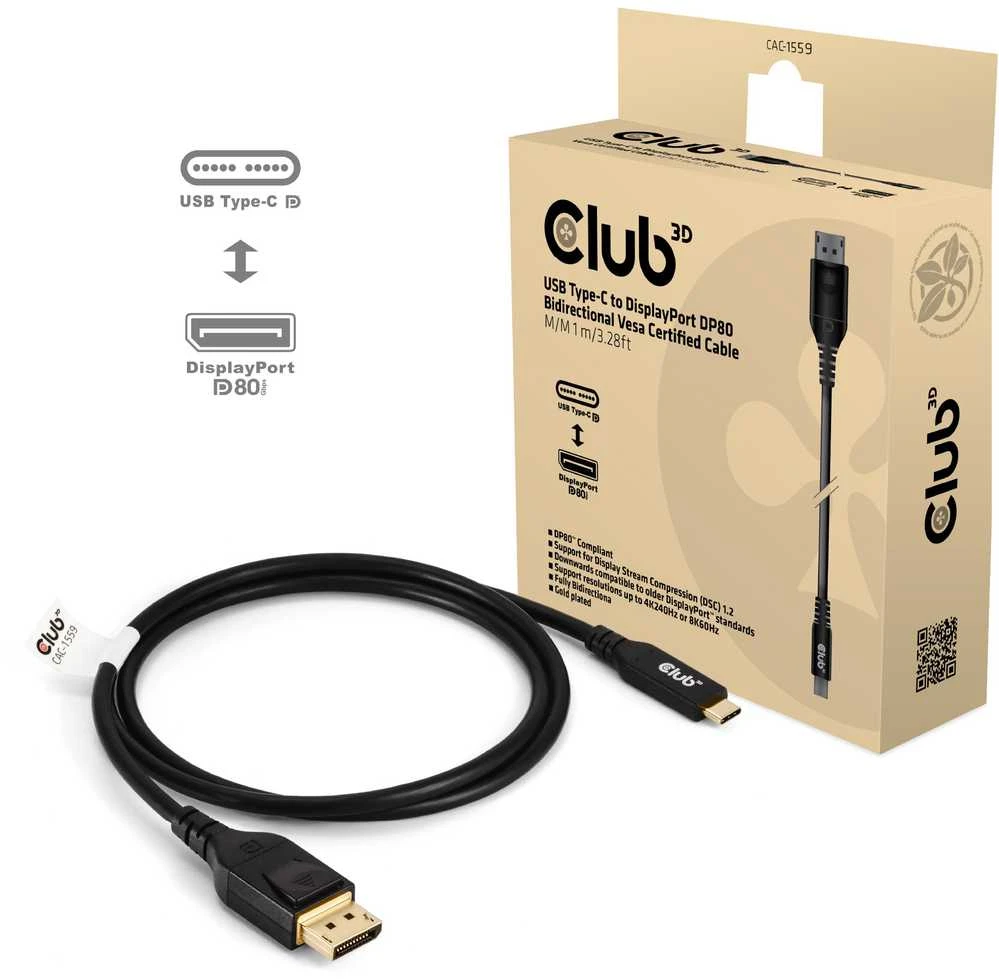 Kabelis Club 3D Club3D Kabelis USB Typ C DP 2.1 1m 10K60Hz St/St mažmeninė prekyba