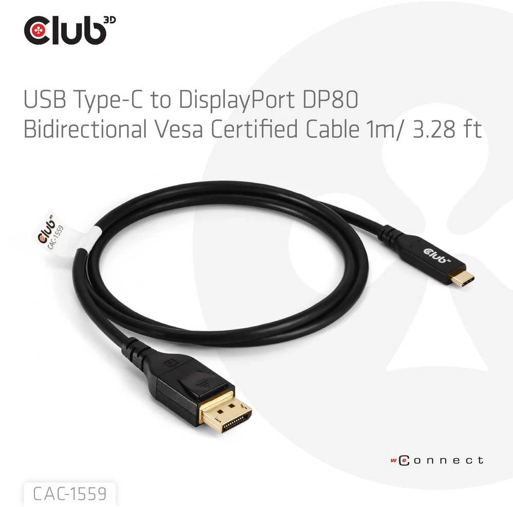 Kabelis Club 3D Club3D Kabelis USB Typ C DP 2.1 1m 10K60Hz St/St mažmeninė prekyba