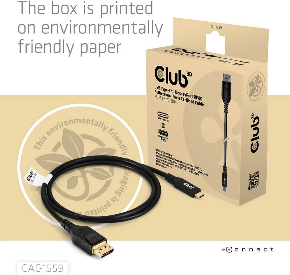 Kabelis Club 3D Club3D Kabelis USB Typ C DP 2.1 1m 10K60Hz St/St mažmeninė prekyba