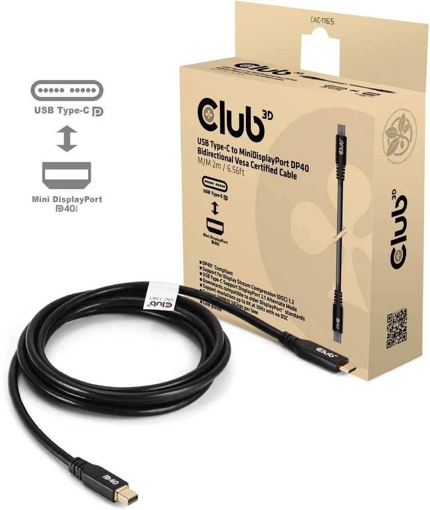Kabelis Club 3D Club3D Kabelis USB Typ C MiniDP 2.1 2m 8K30Hz St/St mažmeninė prekyba