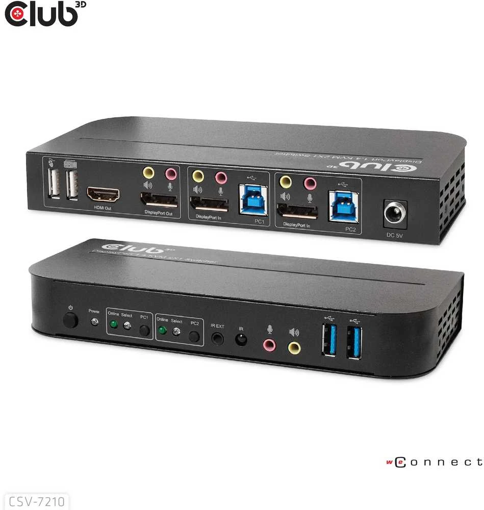 Club 3D Club3D tinklo jungiklis – jungiklis, DP/HDMI KVM jungiklis – dvigubas DP 4K 60Hz