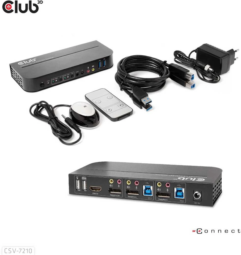 Club 3D Club3D tinklo jungiklis – jungiklis, DP/HDMI KVM jungiklis – dvigubas DP 4K 60Hz