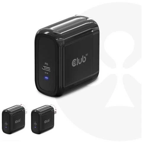 Club 3D CLUB3D kelioninis įkroviklis 65 W GAN technologija, vieno prievado USB Type-C, maitinimo tiekimo (PD) 3.0 palaikymas
