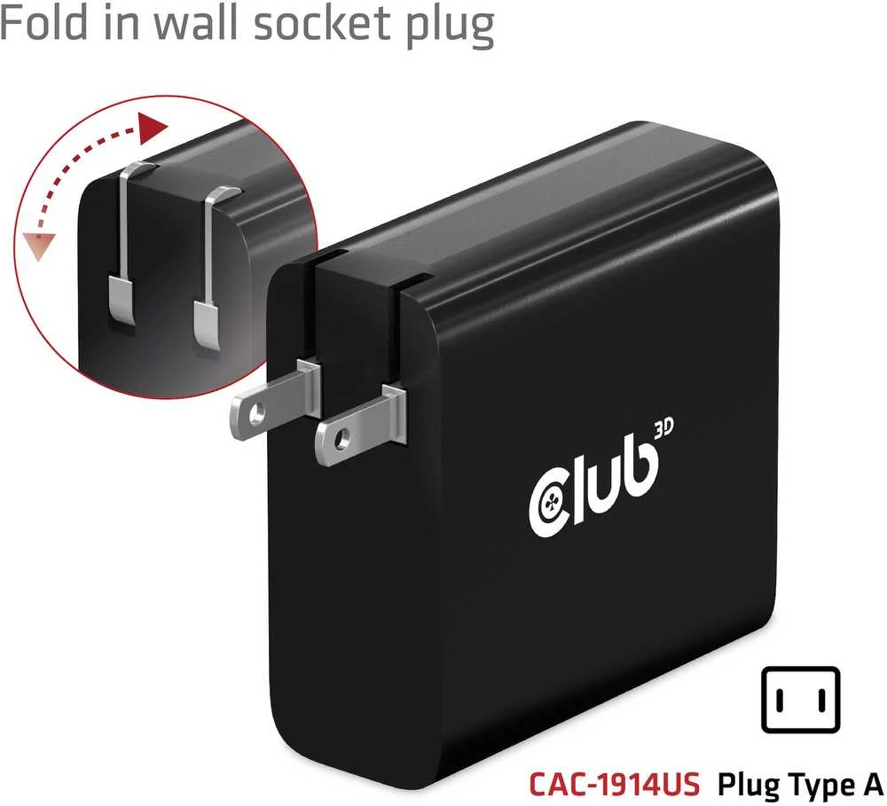 Club 3D Club3D kelioninis įkroviklis USB-C 140W GaN technologija, 1xUSB-C, PD 3.1 palaikymas