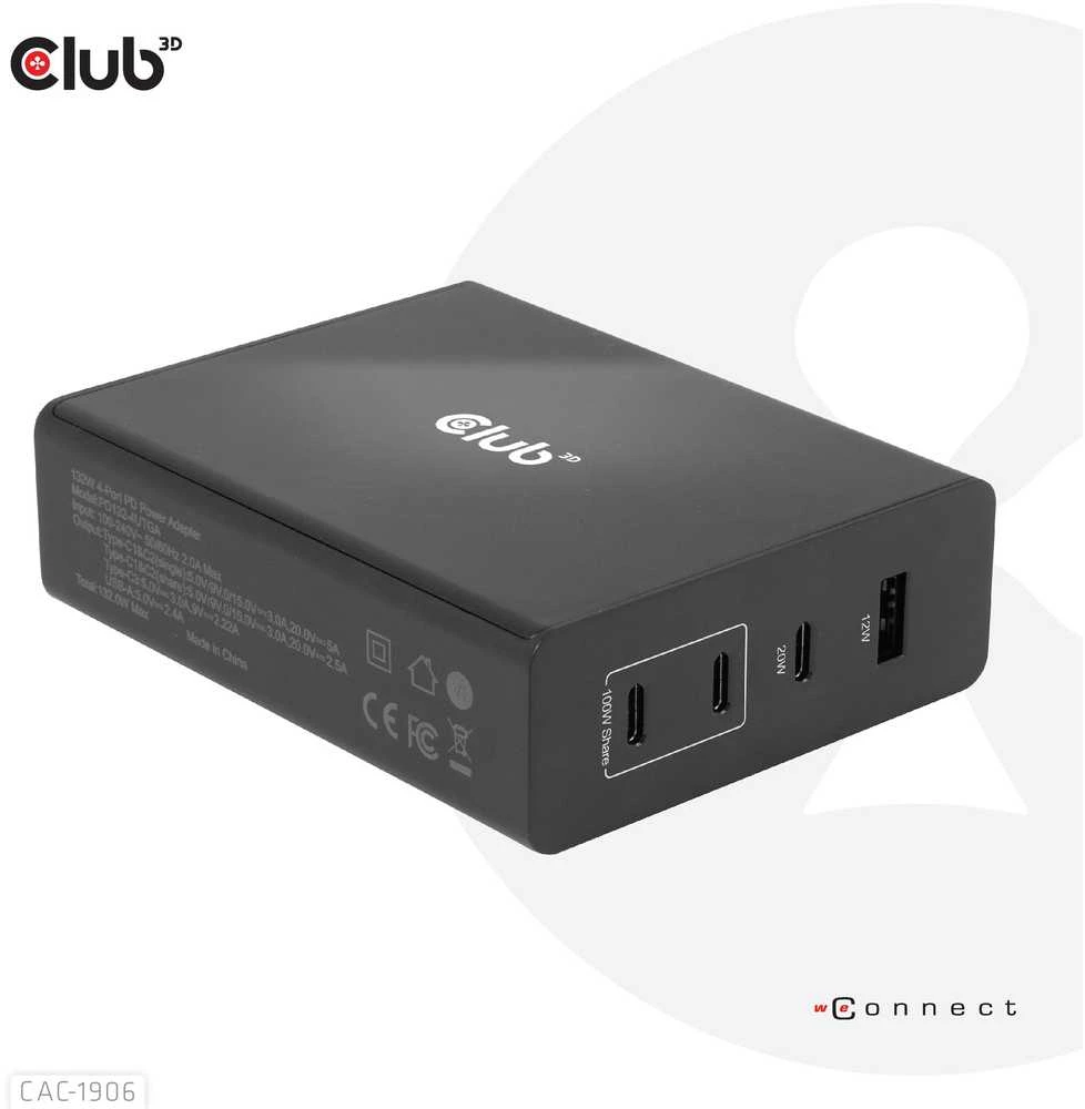 Club 3D 1x USB-A įkroviklis 3x USB-C (CAC-1906)