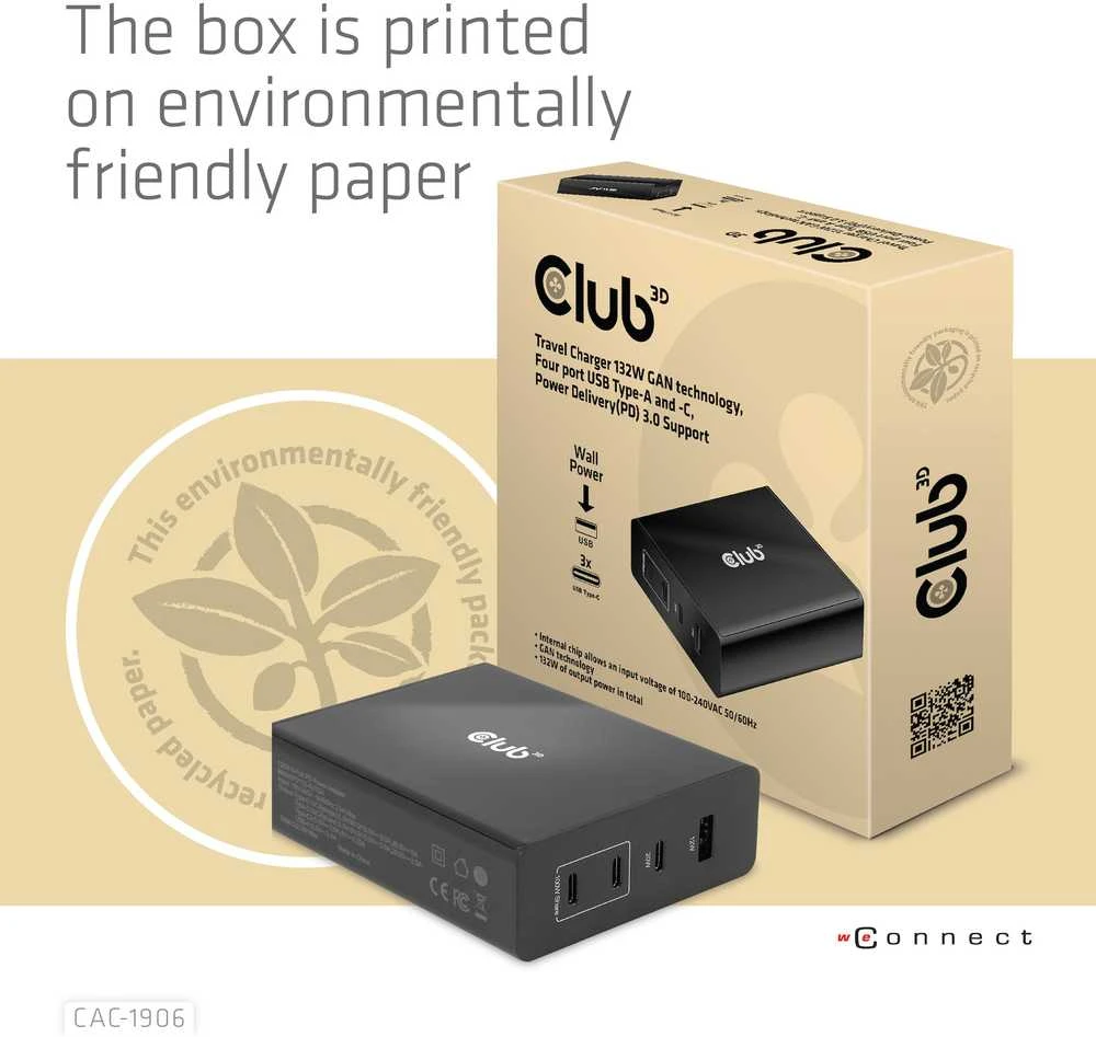 Club 3D 1x USB-A įkroviklis 3x USB-C (CAC-1906)