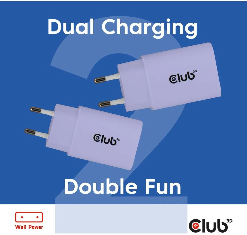 Įkroviklis Club 3D Club3D Lifestyle Ladegerät USB-C 30Watt, 2Stk lila retail