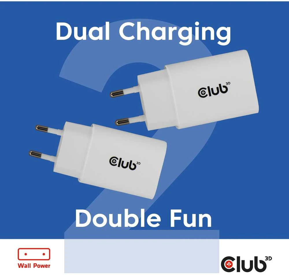 Įkroviklis Club 3D Club3D Lifestyle Ladegerät USB-C 30Watt, 2Stk baltas retail