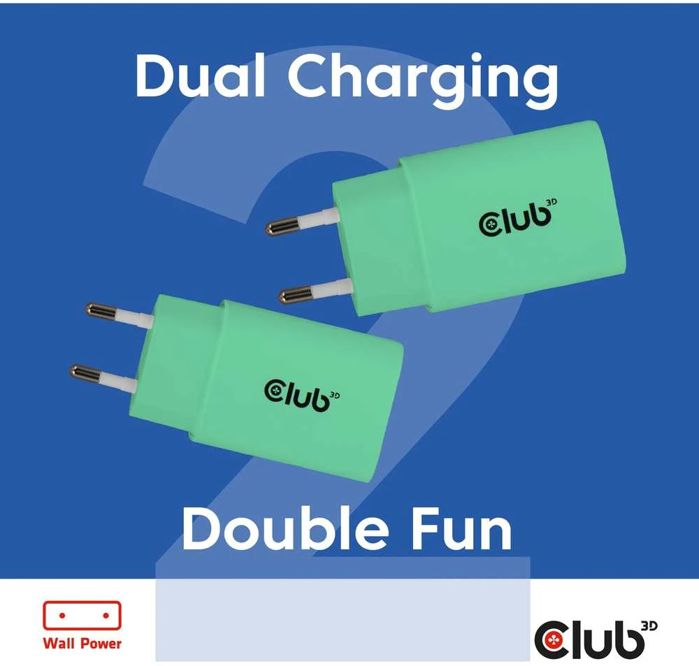 Įkroviklis Club 3D Club3D Lifestyle kroviklis USB-C 30Watt 2 vnt. žalia retail
