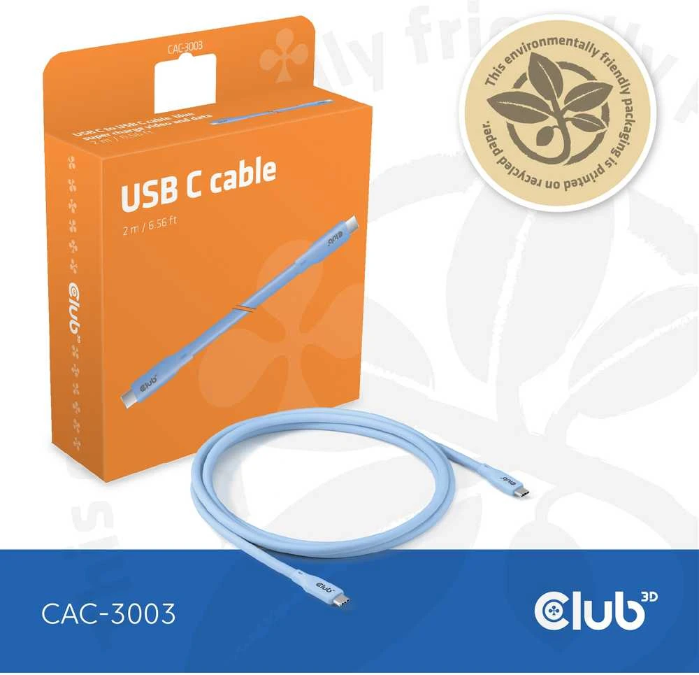 Club 3D Club3D Lifestyle USB-C Kabelis PD 240W,20Gbps 2m blau St/St mažmeninė prekyba