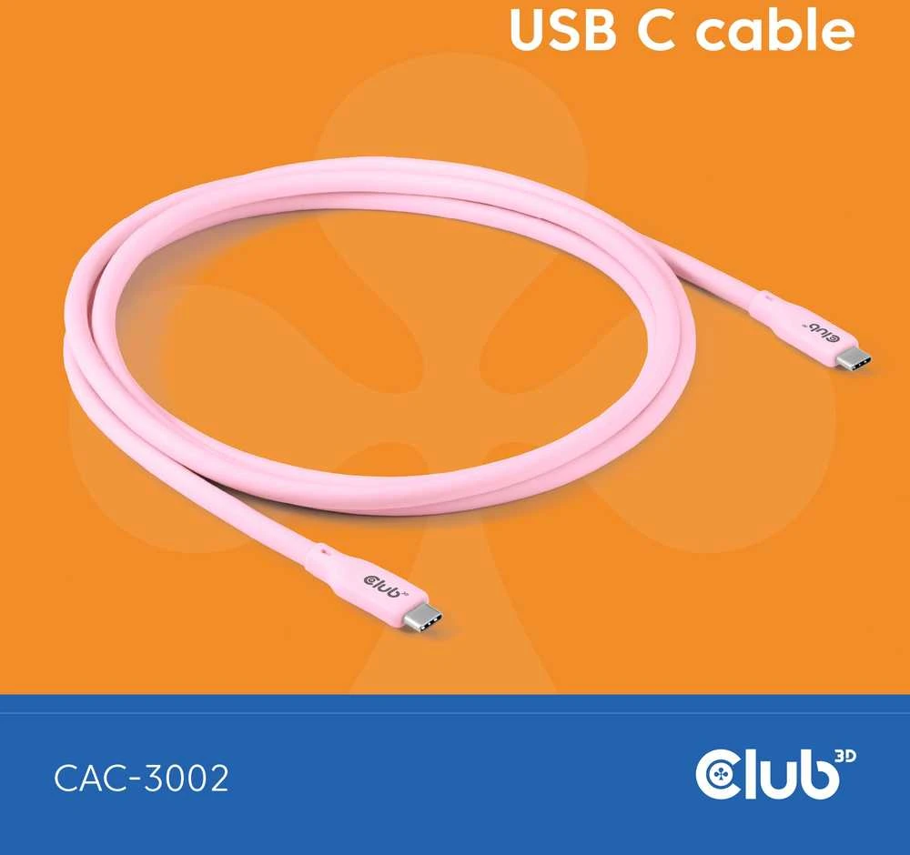 Club 3D Club3D Lifestyle USB-C Kabelis PD 240W,20Gbps 2m rožinė St/St mažmeninė prekyba