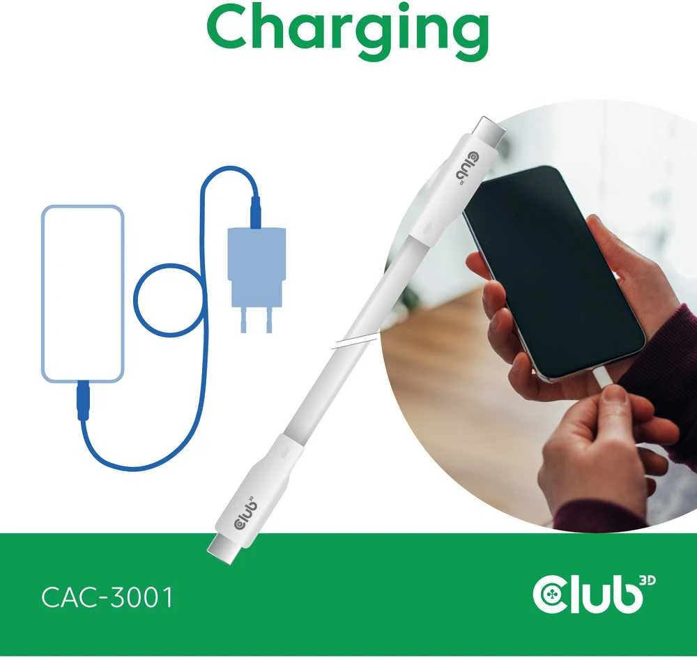 Club 3D Club3D Lifestyle USB-C Kabelis PD 240W,20Gbps 2m baltas St/St mažmeninė prekyba