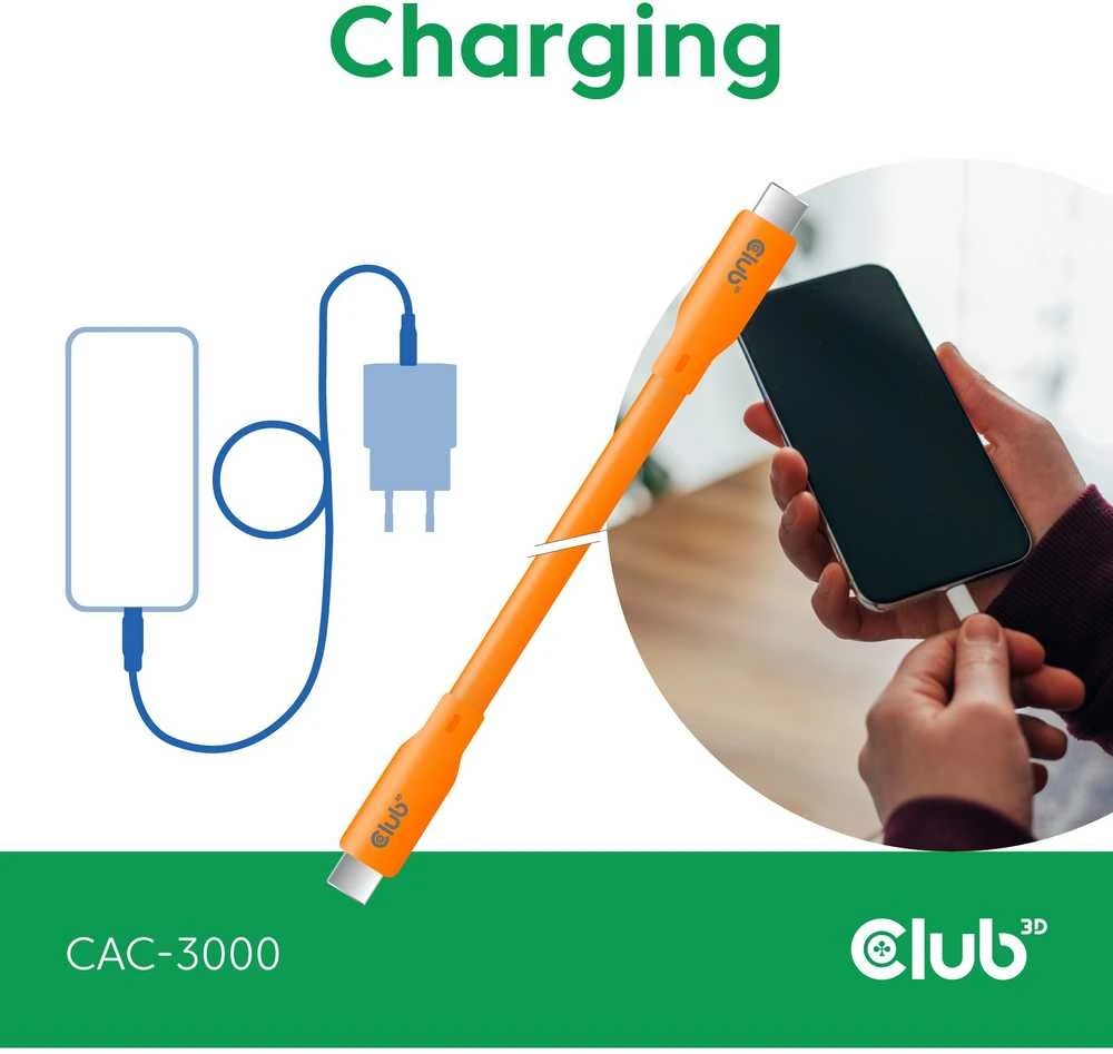 Kabelis USB Club 3D USB-C - USB-C 2 m Oranžinė (CAC-3000)
