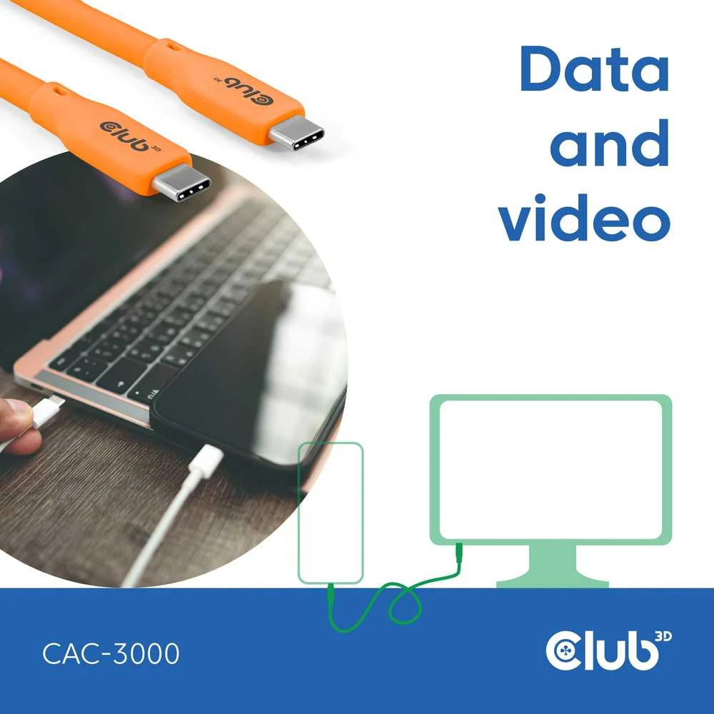 Kabelis USB Club 3D USB-C - USB-C 2 m Oranžinė (CAC-3000)