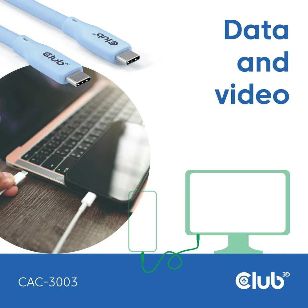 Club 3D Club3D Lifestyle USB-C Kabelis PD 240W,20Gbps 2m blau St/St mažmeninė prekyba