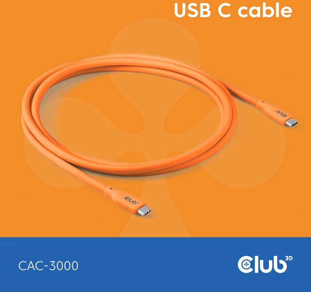 Kabelis USB Club 3D USB-C - USB-C 2 m Oranžinė (CAC-3000)