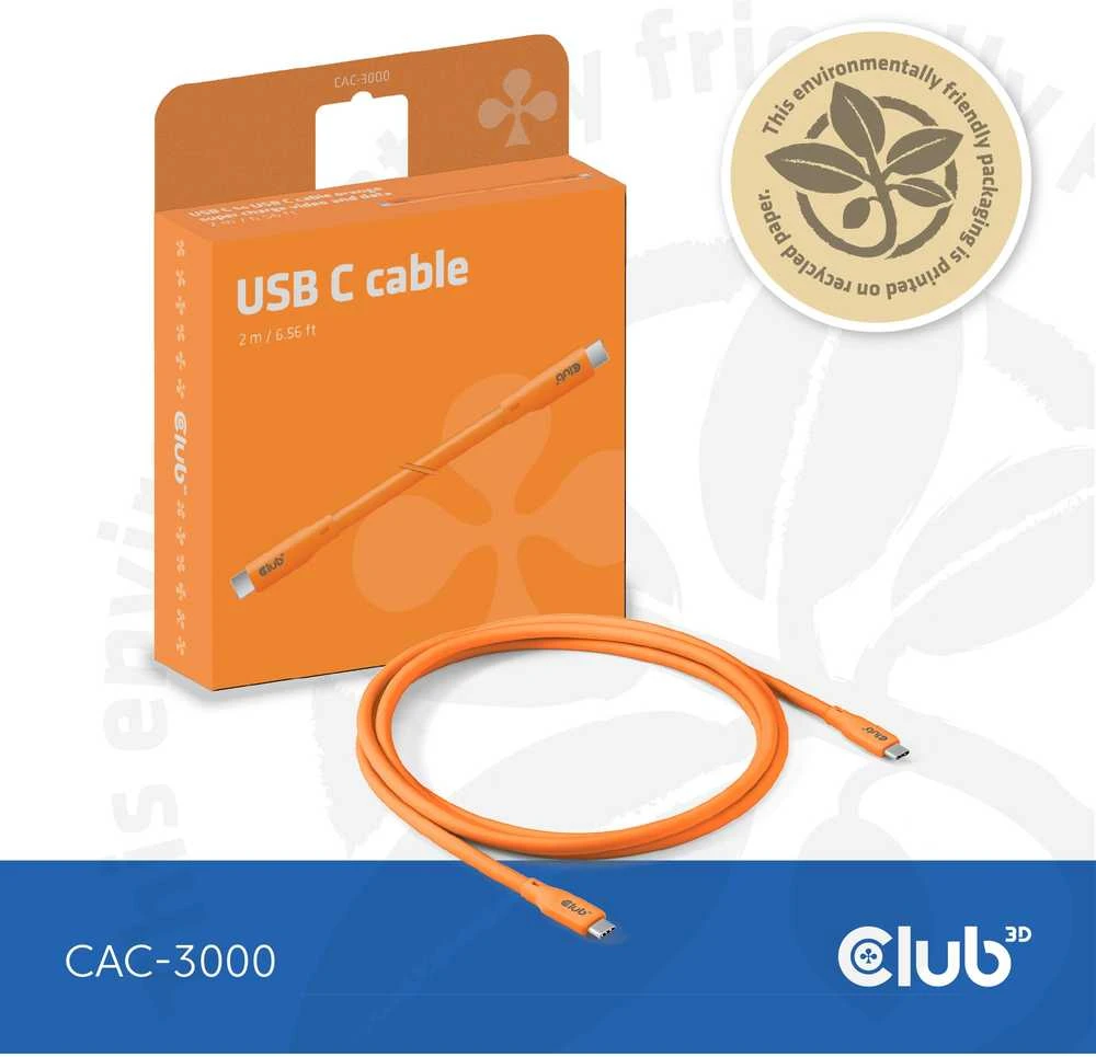 Kabelis USB Club 3D USB-C - USB-C 2 m Oranžinė (CAC-3000)