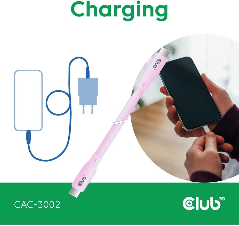 Club 3D Club3D Lifestyle USB-C Kabelis PD 240W,20Gbps 2m rožinė St/St mažmeninė prekyba